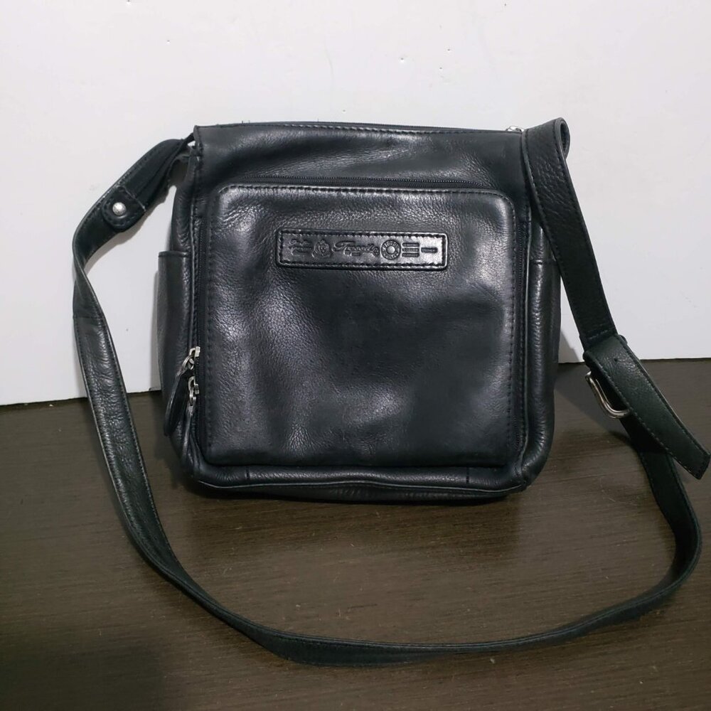 Vtg Fossil Black Leather Crossbody Shoulder Bag 75082 with Key - Picture 6 of 12